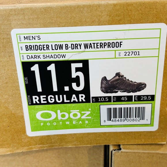 Oboz Bridger Low Hiking Boot Mens 11.5 Dark Shadow Waterproof Trail Shoes‎ 22701